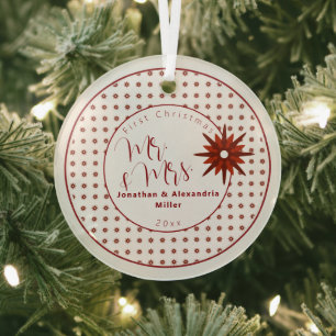Stylish Mr & Mrs First Kerstmis   Rode sneeuwvlok Glas Ornament