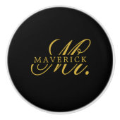 Stylish Mr. & Name Text Stylish Black Keramische Knop (Voorkant)