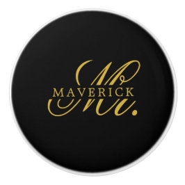 Stylish Mr. & Name Text Stylish Black Keramische Knop