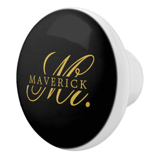 Stylish Mr. & Name Text Stylish Black Keramische Knop (Rechts)