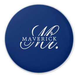 Stylish Mr. & Name Text Stylish Navy Keramische Knop