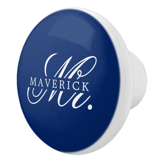 Stylish Mr. & Name Text Stylish Navy Keramische Knop (Rechts)
