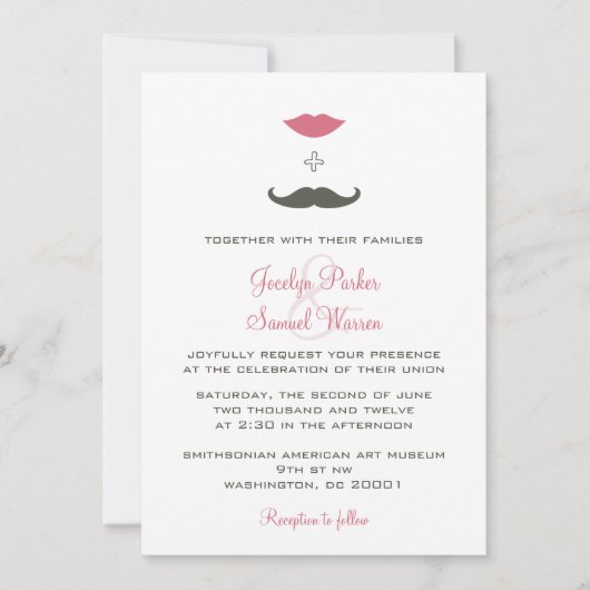 Stylish Mustache and Lips Wedding Kaart (Voorkant)