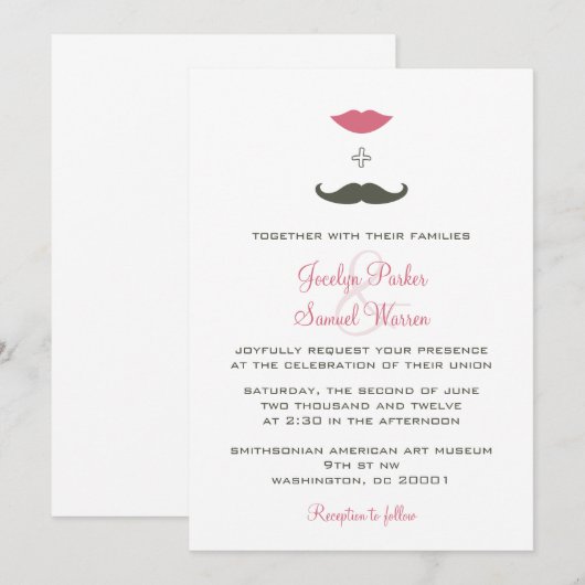 Stylish Mustache and Lips Wedding Kaart (Voorkant / Achterkant)