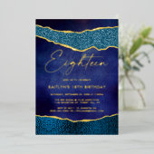 Stylish Navy Blue Geoed Agate 18th Birthday Real Folie Uitnodiging (Staand Voorkant)