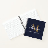 Stylish Navy Blue Gold Monogram Calligrafie Notitieboek (Binnen)