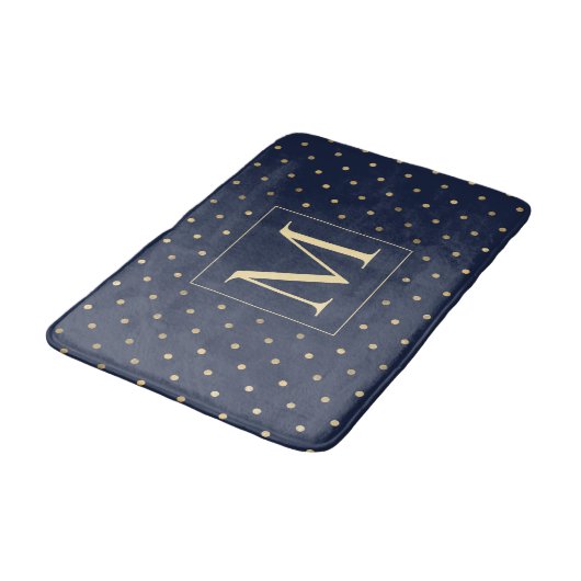Stylish Navy Blue Gold Polka Dots Monogram Badmat (Gekanteld)