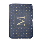 Stylish Navy Blue Gold Polka Dots Monogram Badmat (Voorkant Verticaal)