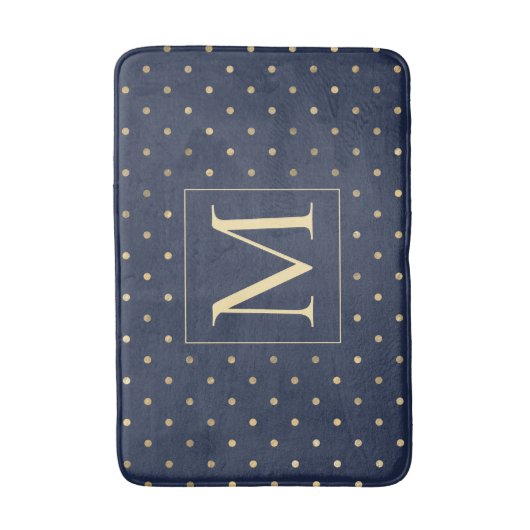 Stylish Navy Blue Gold Polka Dots Monogram Badmat (Voorkant Verticaal)