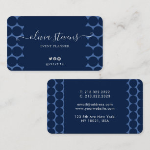Stylish Navy Blue Polka Dots Signature Visitekaartje