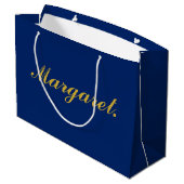Stylish Navy Large Personalized Gift Bag with Name Groot Cadeauzakje (Achterkant Gekanteld)