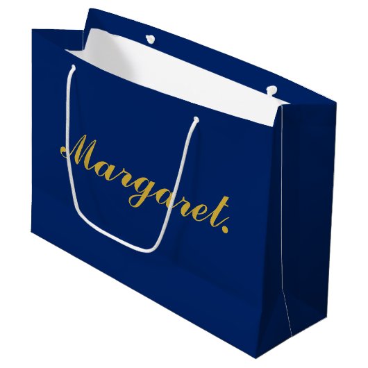Stylish Navy Large Personalized Gift Bag with Name Groot Cadeauzakje (Voorkant Gekanteld)