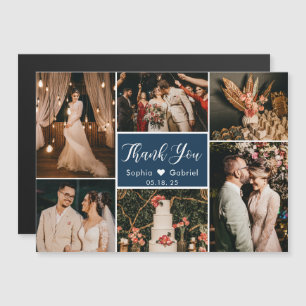 Stylish Navy Photo Collage Wedding Bedankt
