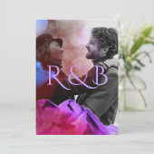 Stylish Ombre Mountains Overlay Photo Wedding Kaart (Staand voorkant)