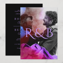 Stylish Ombre Mountains Overlay Photo Wedding