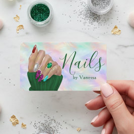 Stylish Opal Iridescent Manicurist Nail Artist Visitekaartje