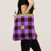 Stylish Orchid Tartan Leather Monogram Name Bridal Tote Bag (Dichtbij)
