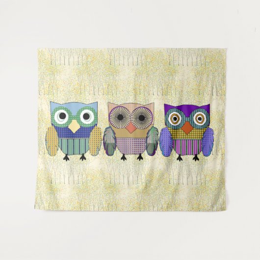 Stylish Owl Trio Wandkleed (Voorkant (horizontaal))
