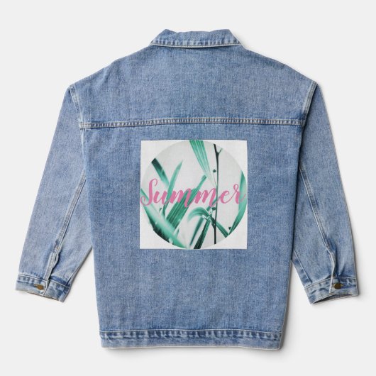 Stylish Pale Green Plant Summer Vibes Denim Jacket (Achterkant)