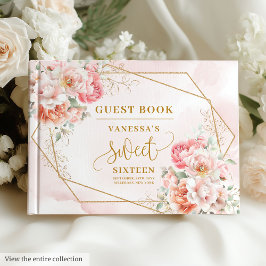 Stylish Pale Pink Sage Gold Floral Sweet Sixteen Gastenboek