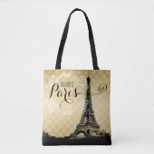 Stylish Paris Eiffel Tower Faux Gold Monogramed Tote Bag (Voorkant)