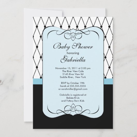 Stylish Parisian Blue Boy Baby shower Invitation Kaart (Voorkant)