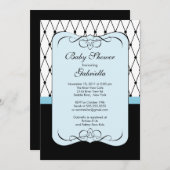 Stylish Parisian Blue Boy Baby shower Invitation Kaart (Voorkant / Achterkant)