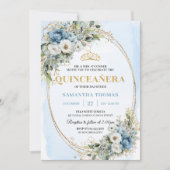 Stylish Pastel Blue Gold Eucalyptus 15th Birthday  Kaart (Voorkant)