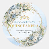 Stylish Pastel Blue Gold Eucalyptus Quinceañera  Ronde Sticker (Voorkant)