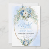 Stylish Pastel Blue Peony Gold Bridal Shower Card Kaart (Voorkant)