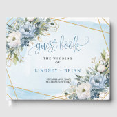 Stylish Pastel Blue White Gold Peonies Guest Book Gastenboek (Voorkant)