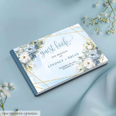 Stylish Pastel Blue White Gold Peonies Guest Book Gastenboek
