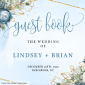 Stylish Pastel Blue White Gold Peonies Guest Book Gastenboek