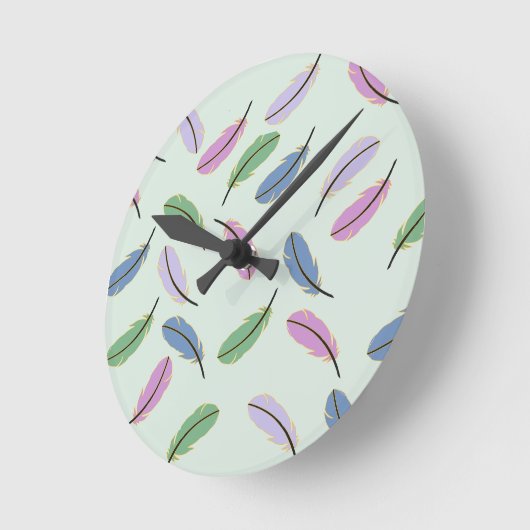 Stylish Pastel Feathers Pattern Ronde Klok (Hoek)