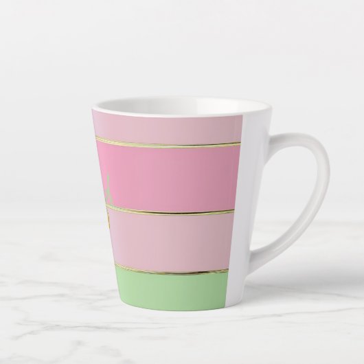 Stylish Pastel Pink and Green Striped Latte Mok (Rechts)