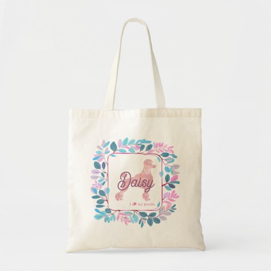 Stylish Pastel Pink Poodle | Custom Name & Photo Tote Bag (Voorkant)