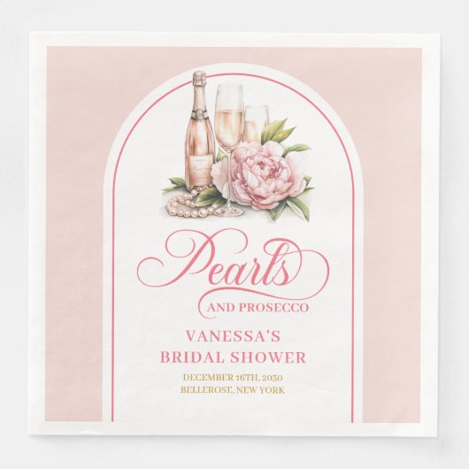 Stylish Personalized Pearls and Prosecco Napkins Servet (Voorkant)