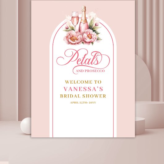 Stylish petals and prosecco floral shower backdrop wandkleed