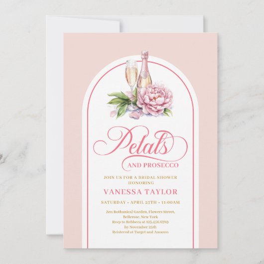 Stylish petals and prosecco invite digital file kaart (Voorkant)