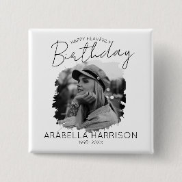 Stylish Photo Birthday Memorial Vierkante Button 5,1 Cm