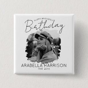 Stylish Photo Birthday Memorial Vierkante Button 5,1 Cm