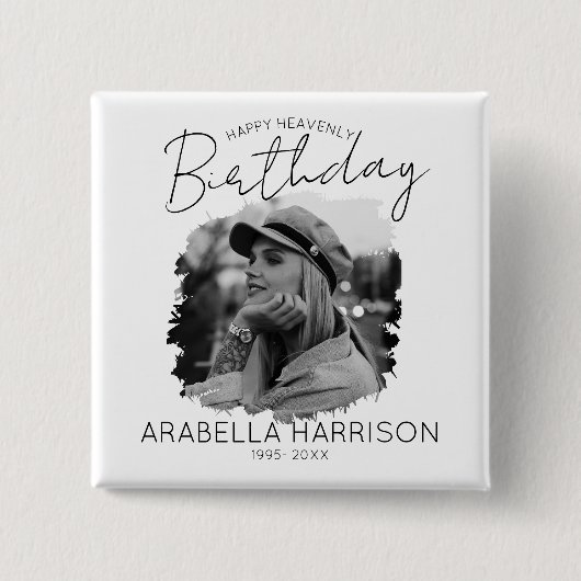 Stylish Photo Birthday Memorial Vierkante Button 5,1 Cm (Voorkant)