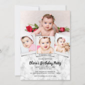Stylish Photo Collage Marble Birthday Party Kaart (Voorkant)