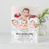 Stylish Photo Collage Marble Birthday Party Kaart (Staand voorkant)