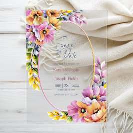 Stylish Pink and Orange Floral Save The Date Acryl Uitnodigingen