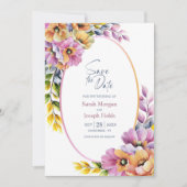 Stylish Pink and Orange Floral Save the Date Kaart (Voorkant)
