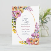 Stylish Pink and Orange Floral Save the Date Kaart (Staand voorkant)