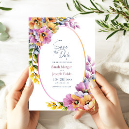 Stylish Pink and Orange Floral Save the Date Kaart