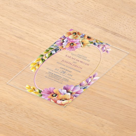 Stylish Pink and Orange Floral Wedding Acryl Uitnodigingen (Laagn)