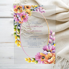 Stylish Pink and Orange Floral Wedding Acryl Uitnodigingen